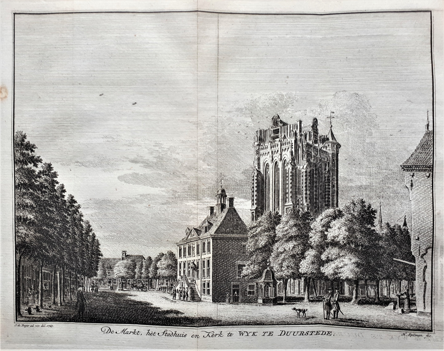 Wijk bij Duurstede De markt, het stadhuis en kerk - H Spilman - ca. 1757