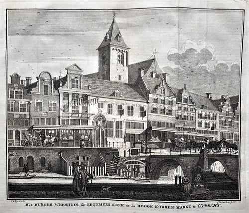 Utrecht Het burger weeshuis, de regulierskerk en de Hoge kooren markt - Philips - ca. 1750