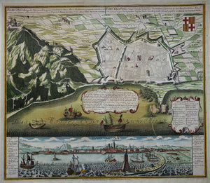 Spanje Barcelona Stadsplattegrond en aanzicht - M Seutter - 1730