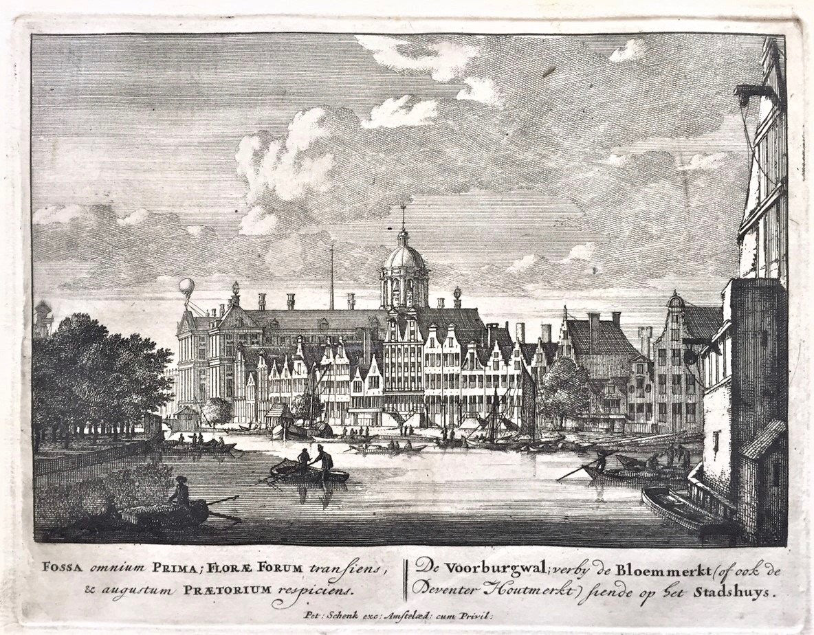 Amsterdam Nieuwezijds Voorburgwal Stadhuis - P Schenk - ca. 1695
