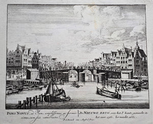 Amsterdam Gezicht vanaf het IJ en het open Havensfront op de Nieuwe Brug en de ingang van het Damrak - P Schenk - ca. 1708