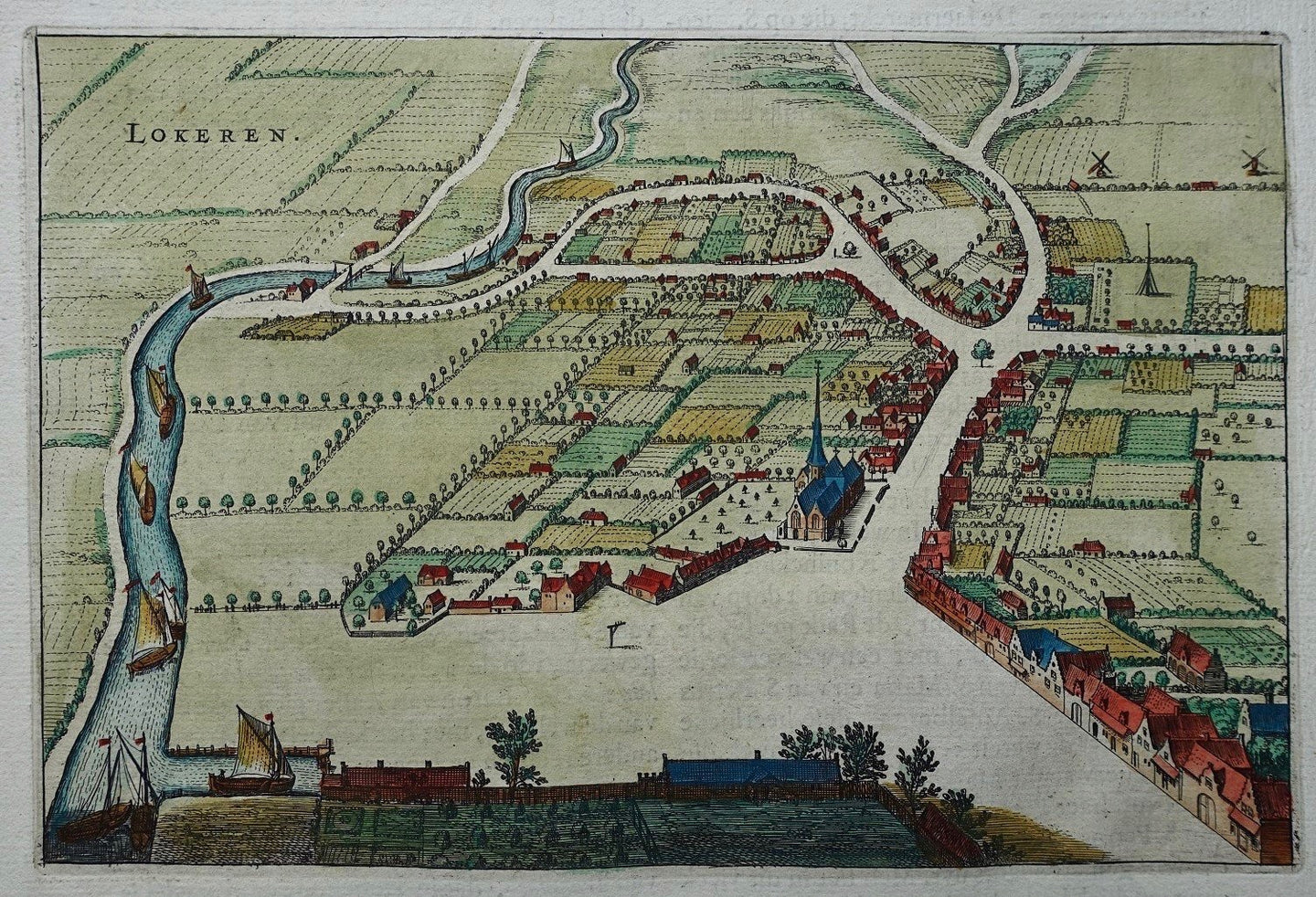 België Lokeren Stadsplattegrond in vogelvluchtperspectief - J Blaeu - 1649