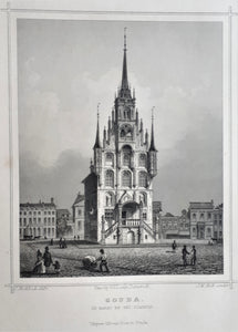 GOUDA Markt en stadhuis - JL Terwen / GB van Goor - 1858