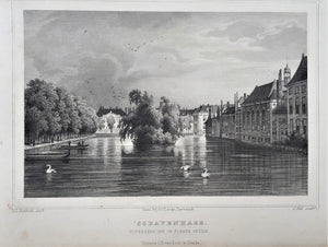 DEN HAAG Hofvijver gezien in de richting van Mauritshuis en Haags Historisch Museum - JL Terwen / GB van Goor - 1858