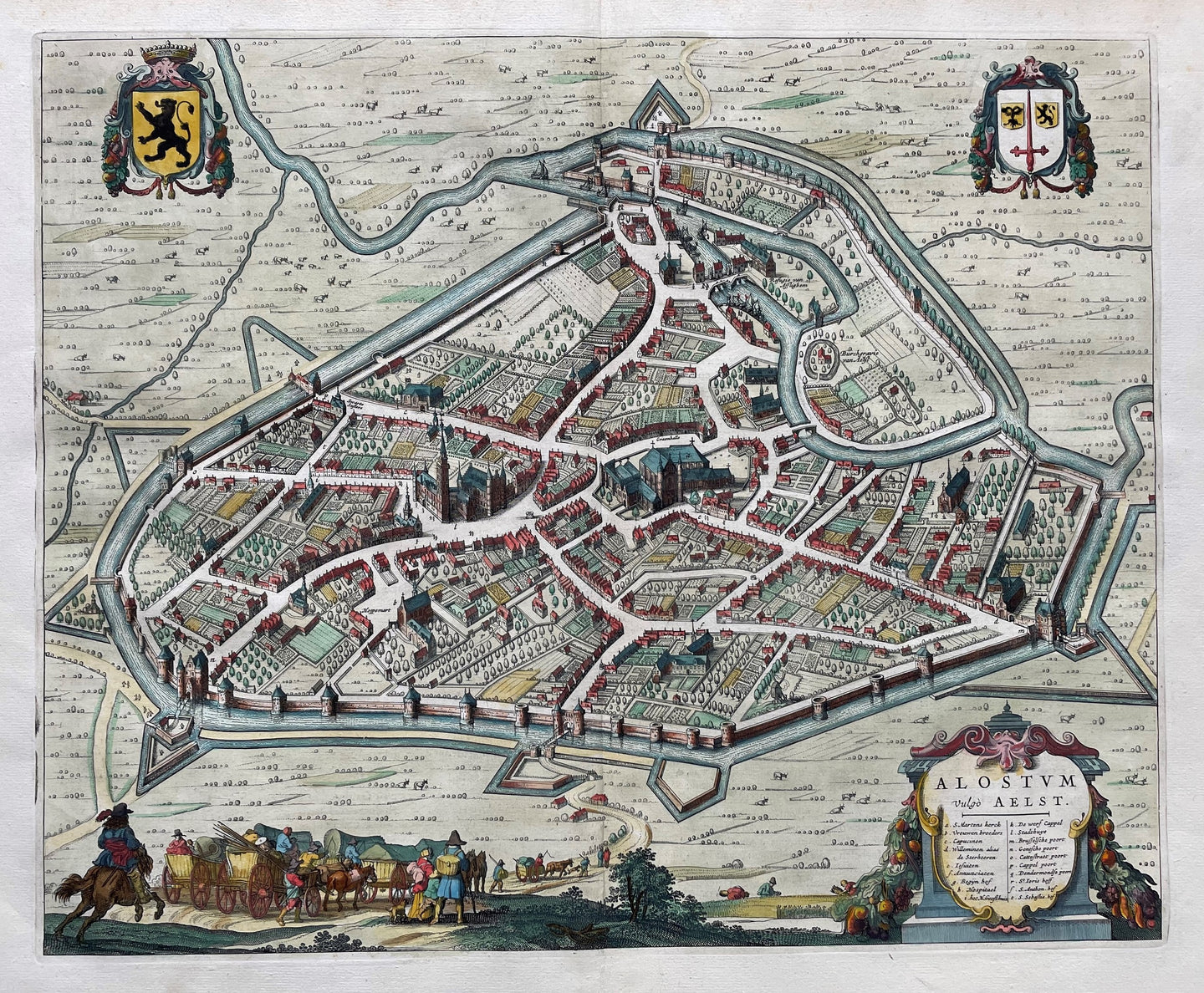 België Aalst Belgium Stadsplattegrond in vogelvluchtperspectief - J Blaeu - 1649
