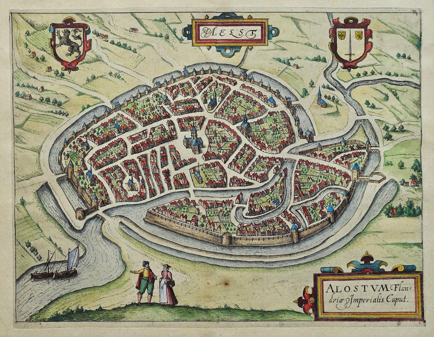 België Aalst Belgium Stadsplattegrond in vogelvluchtperspectief - WJ Blaeu / L Guicciardini - 1612