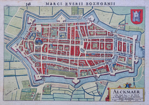 Alkmaar Stadsplattegrond in vogelvluchtperspectief - M Boxhorn - 1634