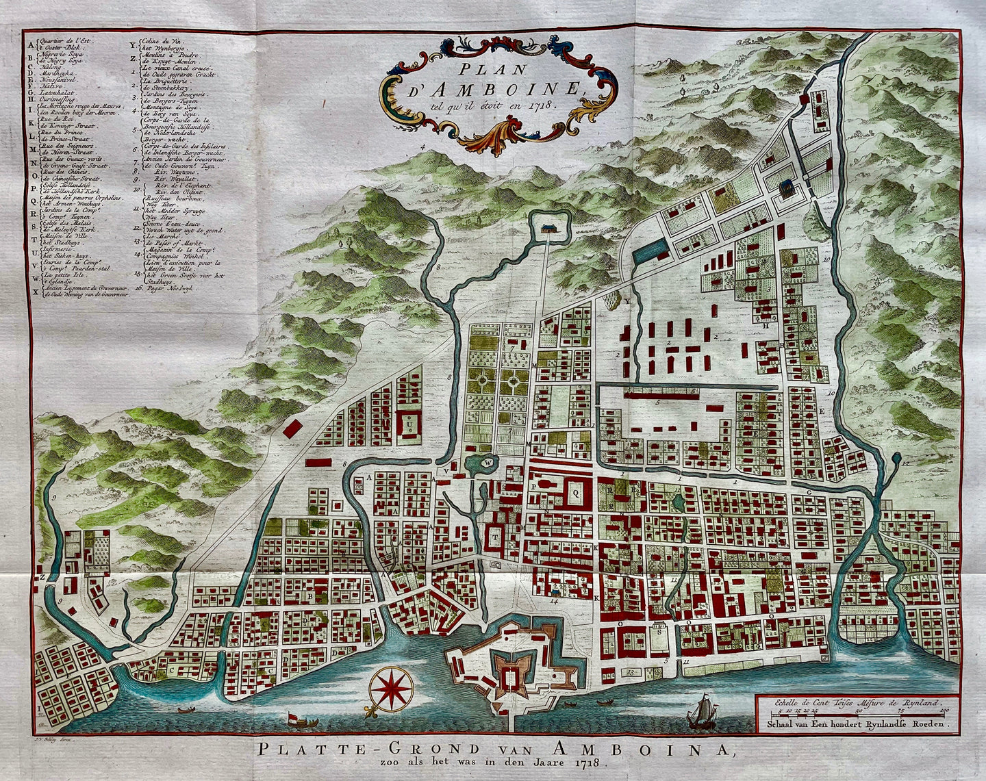 Indonesië Molukken Ambon Stadsplattegrond Indonesia Moluccas - J van der Schley / P de Hondt - 1763