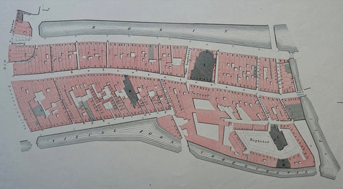 Amsterdam plattegrond van Buurt E Rokin/Kalverstraat/Begijnhof/Nieuwezijds Voorburgwal - JC Loman - 1876