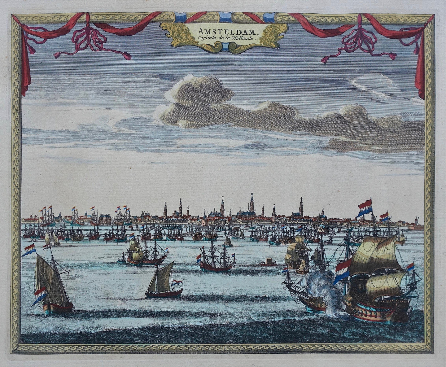 Amsterdam Aanzicht van de stad met het IJ op de voorgrond - P van der Aa - ca. 1725