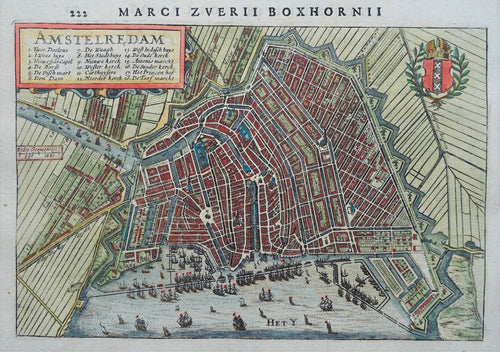 Amsterdam Stadsplattegrond in vogelvluchtperspectief - M Boxhorn - 1634