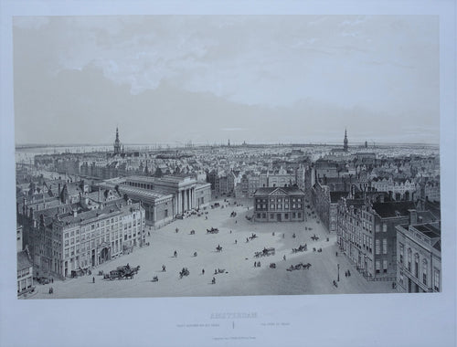 Amsterdam Panorama van de Dam gezien vanaf het paleis - F Buffa - circa 1850