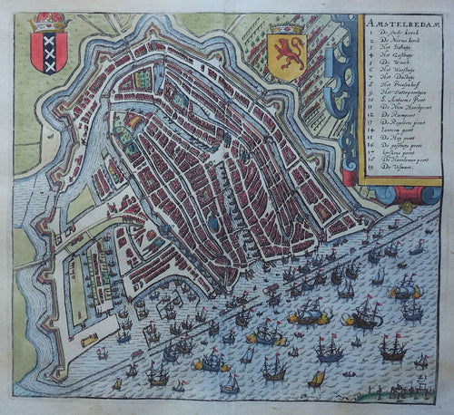 Amsterdam Stadsplattegrond in vogelvluchtperspectief - WJ Blaeu / L Guicciardini - 1612