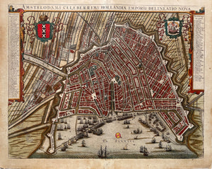 Amsterdam Stadsplattegrond in vogelvluchtperspectief - J Janssonius - 1657