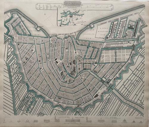 Amsterdam Stadsplattegrond - WB Clarke / BR Davies / Baldwin & Cradock - 1835