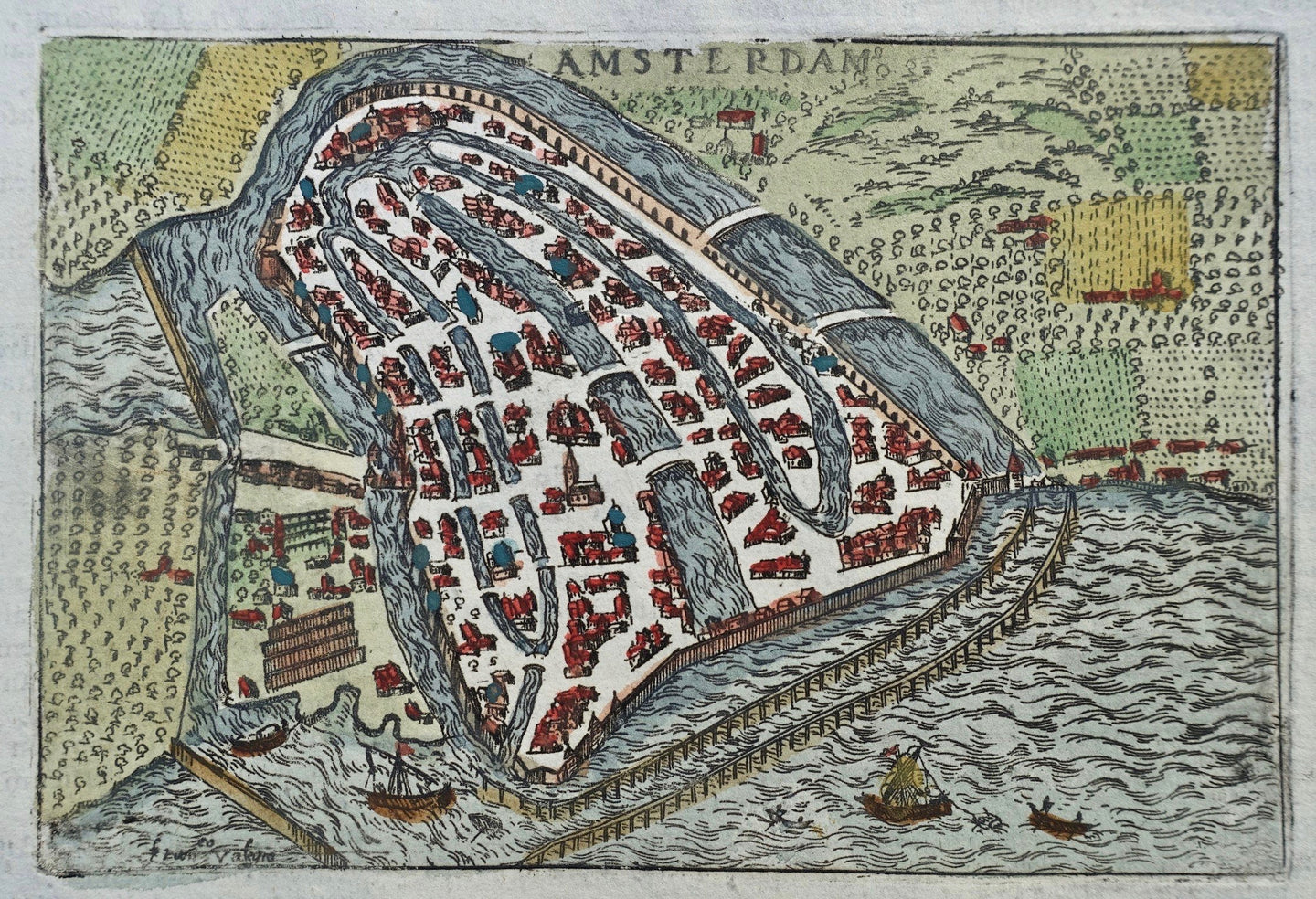 Amsterdam Stadsplattegrond in vogelvluchtperspectief - F Valegio / A Lasor à Varea - 1713