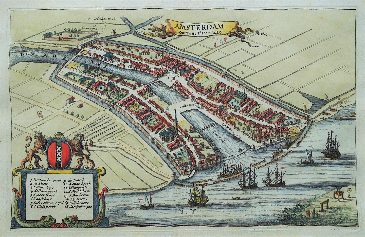 Amsterdam Stadsplattegrond - H van Waesberge en S en P Schouten - 1748
