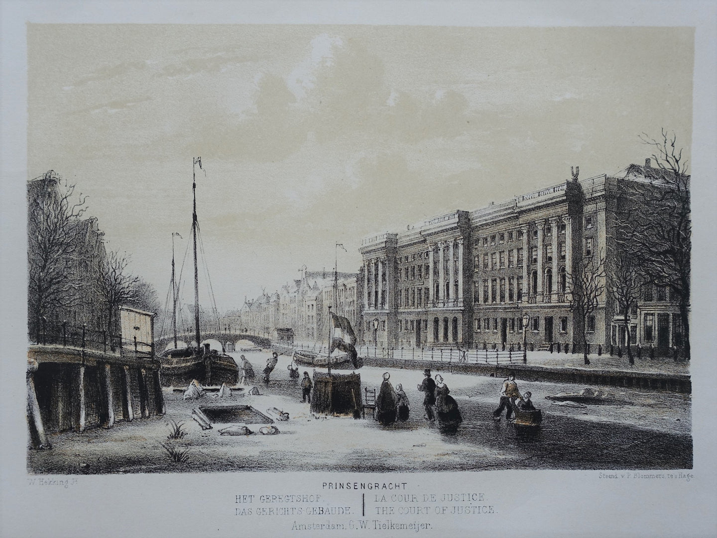 Amsterdam Prinsengracht Gerechtshof Wintergezicht - W Hekking jr/ GW Tielkemeijer - 1861