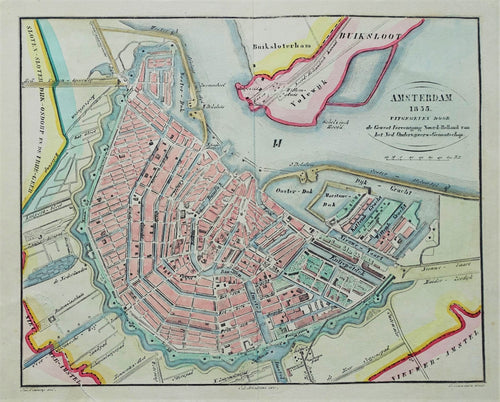Amsterdam Stadsplattegrond - PH Witkamp / D Veelwaard - 1855
