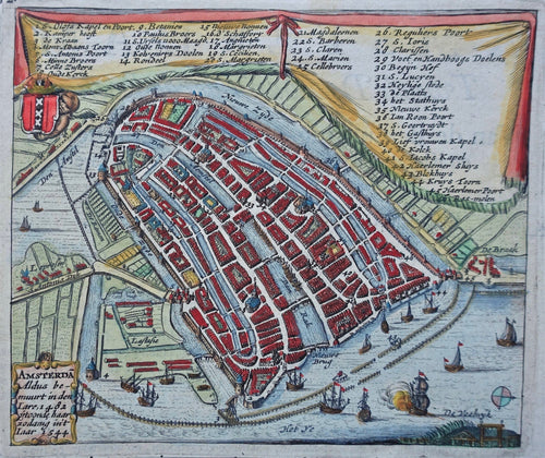 Amsterdam Stadsplattegrond in vogelvluchtperspectief - MW Doornick / T van Domselaer - 1665