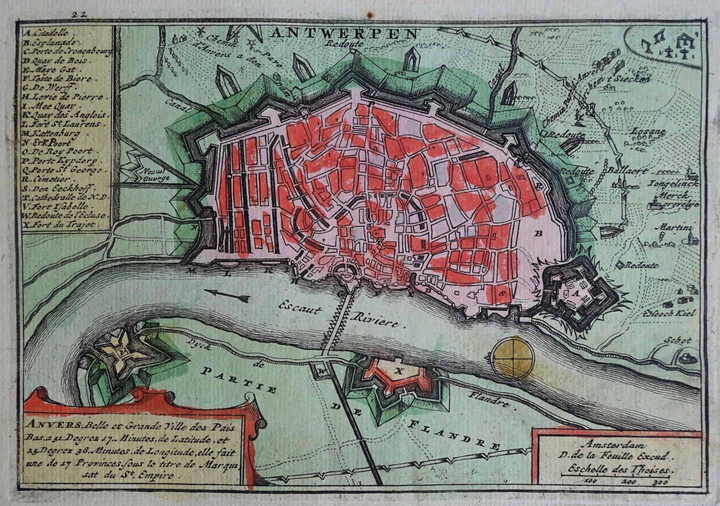 België Antwerpen Belgium Plan of Antwerp - D de la Feuille - 1702