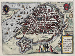 België Antwerpen Stadsplattegrond in vogelvluchtperspectief - WJ Blaeu / L Guicciardini - 1613