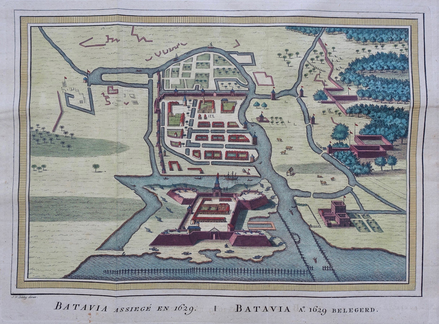 Indonesië Batavia Jakarta Indonesia Bird's-eye plan - J van der Schley / P de Hondt - 1763