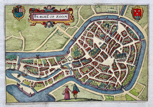 Bergen op Zoom Stadsplattegrond in vogelvluchtperspectief - WJ Blaeu / L Guicciardini - 1612