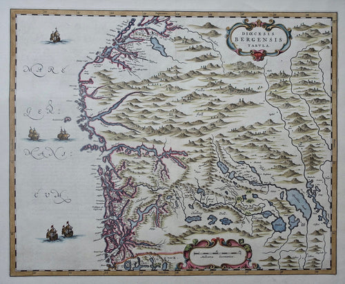Noorwegen Bergen en omgeving Norway Bishopric of Bergen - J Blaeu 1664
