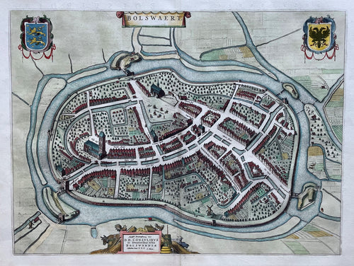 Bolsward Stadsplattegrond in vogelvluchtperspectief - J Blaeu - 1649