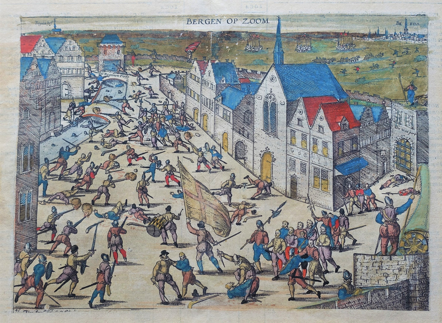 Bergen op Zoom Spaanse aanslag 1581 verijdeld - Aitzinger, ed 1596 / Hogenberg - 1582