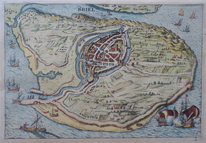 Brielle Stadsplattegrond in vogelvluchtperspectief - WJ Blaeu / L Guicciardini - 1612