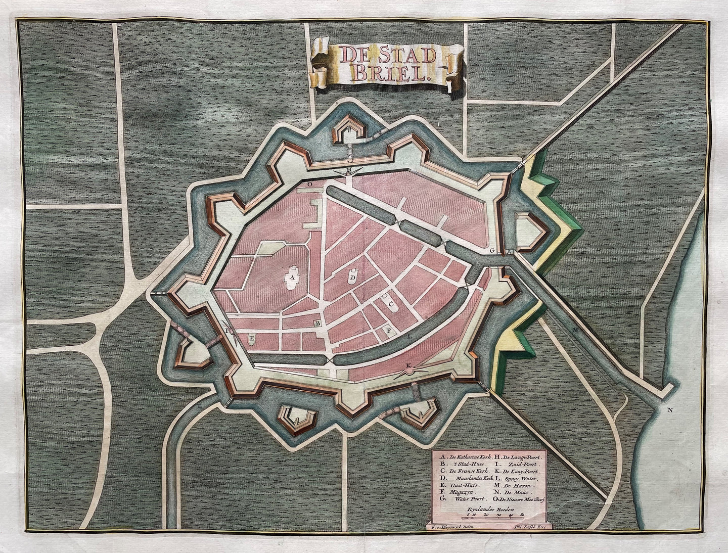 Brielle Stadsplattegrond - F van Bleyswyck / Ph Losel - 1729