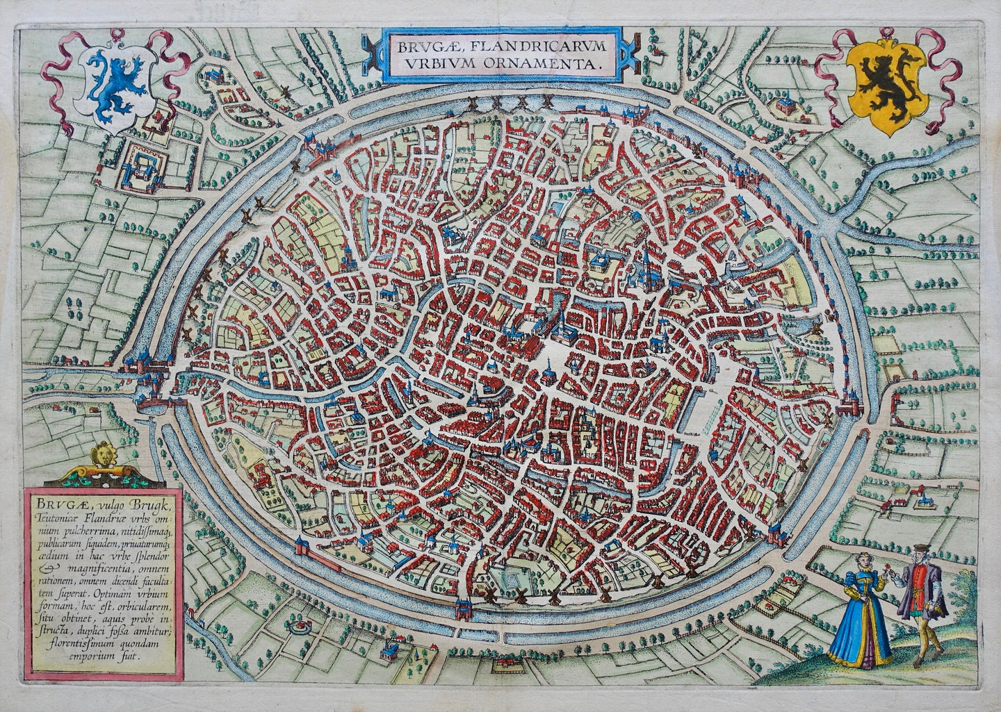 België Brugge Belgium Bruges Stadsplattegrond in vogelvluchtperspectief - G Braun & F Hogenberg - 1574