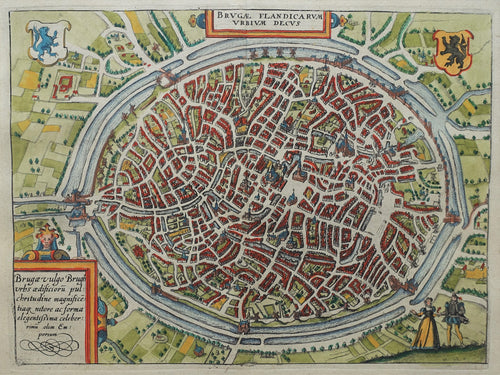 België Brugge Belgium Bruges Stadsplattegrond in vogelvluchtperspectief - WJ Blaeu / L Guicciardini - 1612