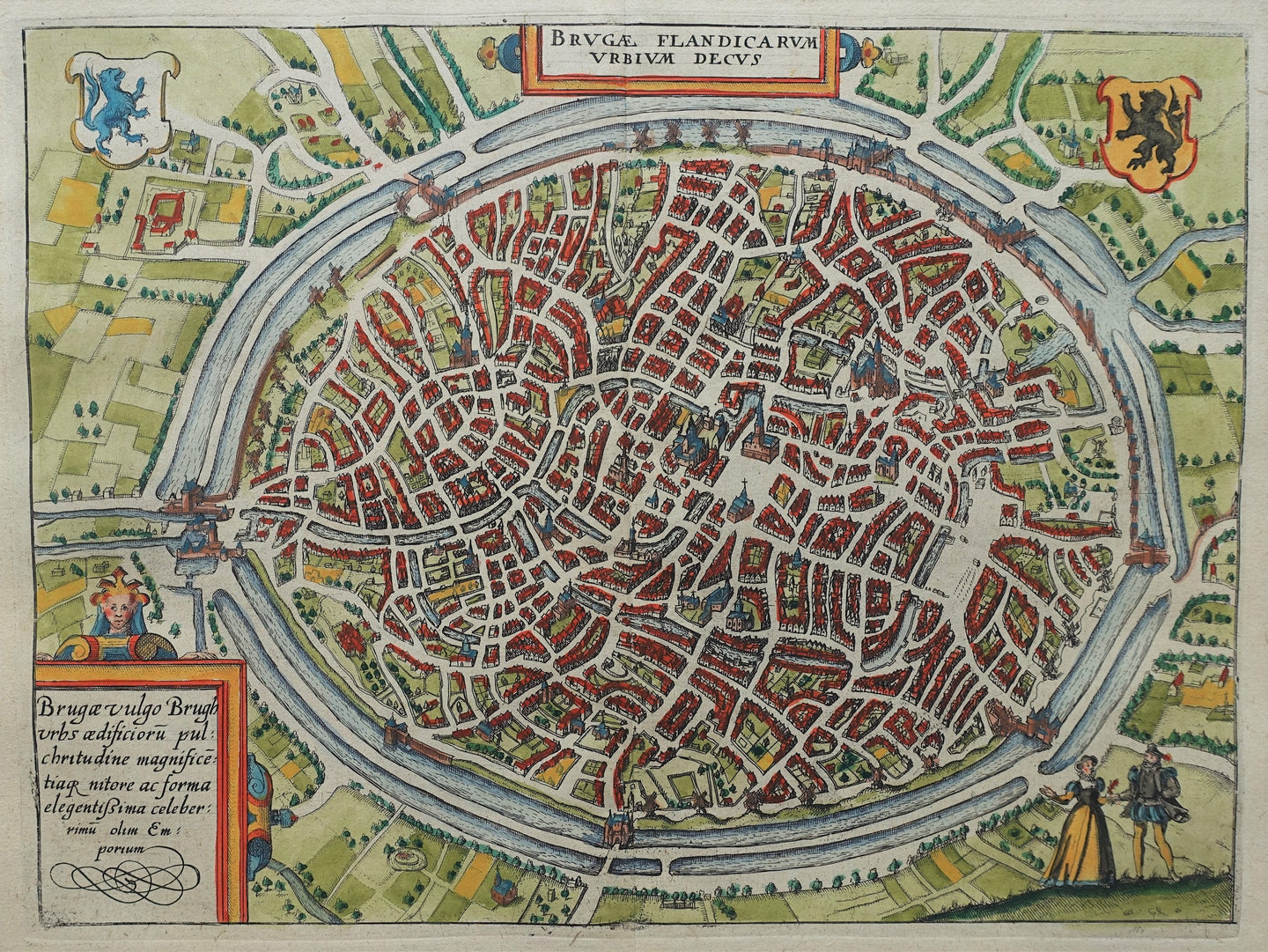 België Brugge Belgium Bruges Stadsplattegrond in vogelvluchtperspectief - WJ Blaeu / L Guicciardini - 1612