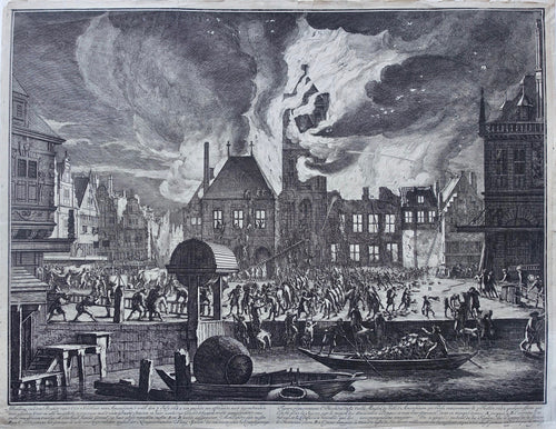 Amsterdam Dam Brand oude Stadhuis 7 juli 1652 - Jan van der Heyden - 1690