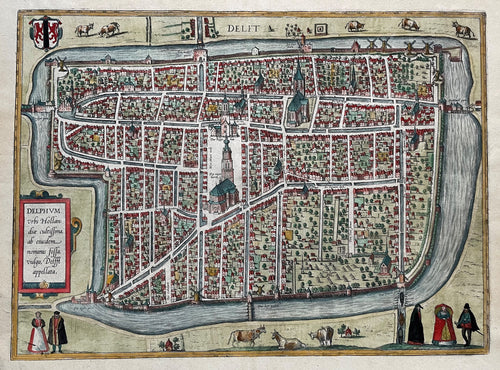 Delft Stadsplattegrond in vogelvluchtperspectief - G Braun & F Hogenberg - 1588