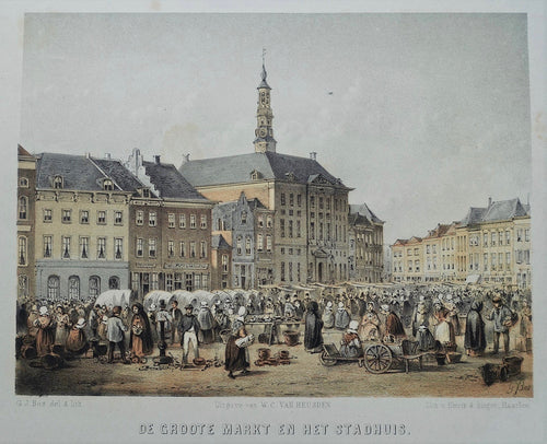Den Bosch 's-Hertogenbosch Markt en Stadhuis - GJ Bos Emrik& Binger WC van Heusden - ca 1860