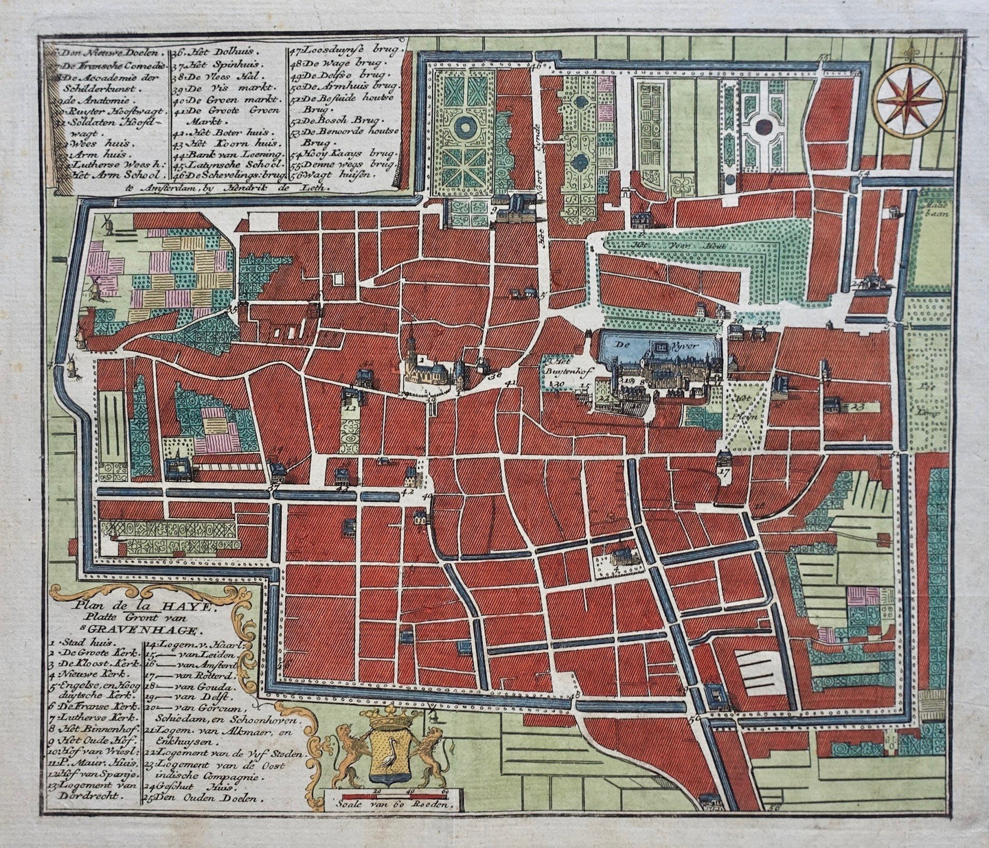 Den Haag Stadsplattegrond van 's-Gravenhage - H de Leth - 1740