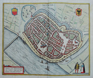 Deventer Stadsplattegrond in vogelvluchtperspectief - G Braun & F Hogenberg / J Janssonius - 1657