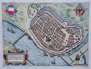 Deventer Stadsplattegrond in vogelvluchtperspectief - WJ Blaeu / L Guicciardini - 1612