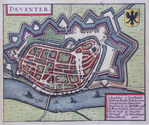 Deventer Stadsplattegrond in vogelvluchtperspectief - J Janssonius / L Guicciardini - 1652