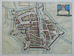 Dokkum Stadsplattegrond in vogelvluchtperspectief - J Blaeu - 1649