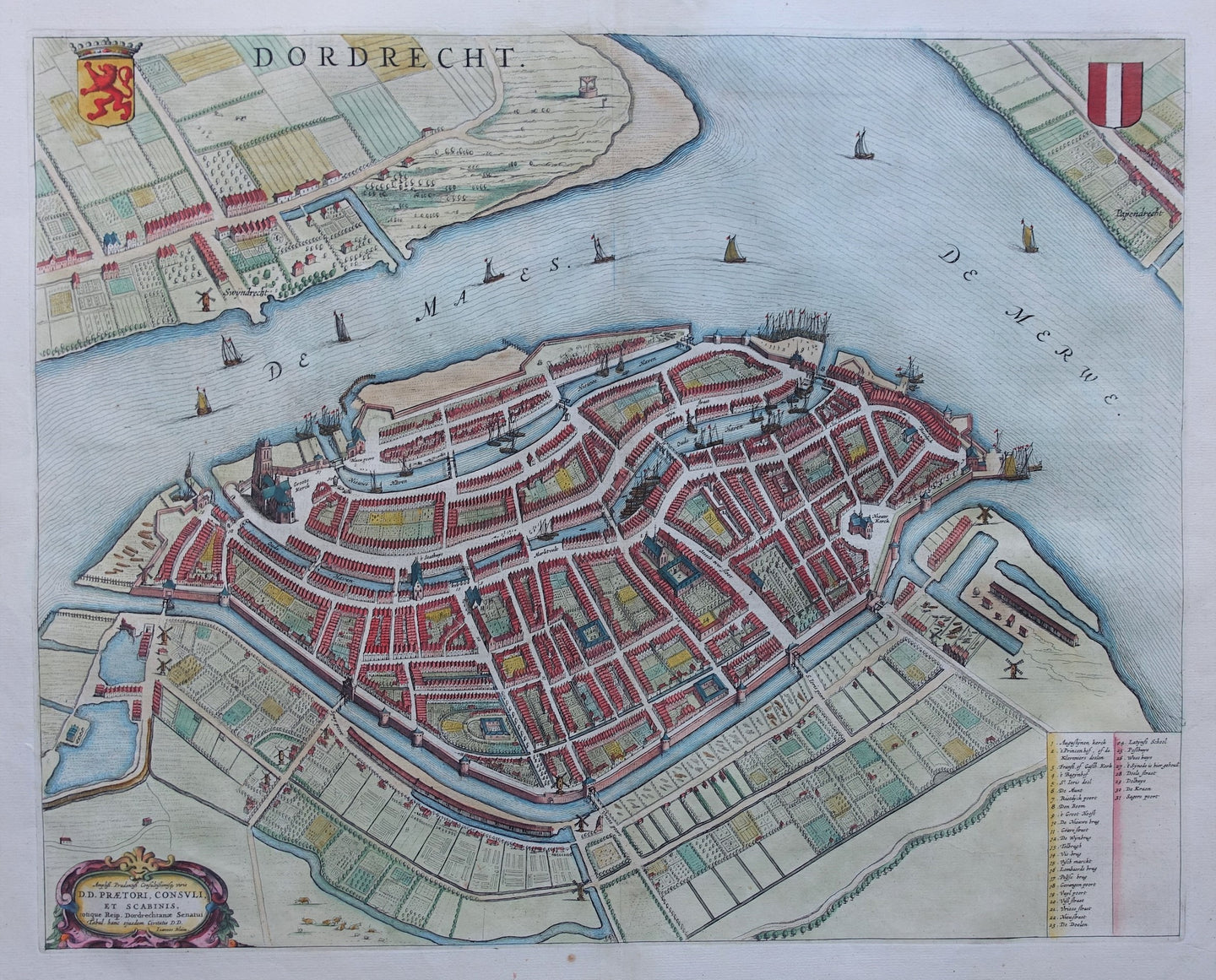Dordrecht Stadsplattegrond in vogelvluchtperspectief - J Blaeu - 1649