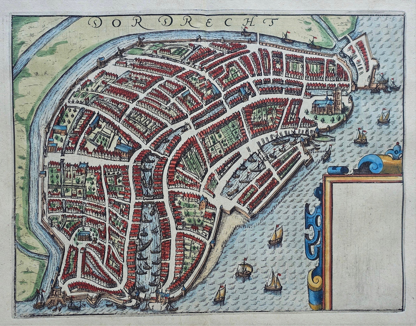 Dordrecht Stadsplattegrond in vogelvluchtperspectief - WJ Blaeu / L Guicciardini - 1612