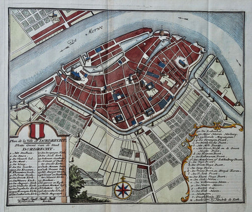 Dordrecht Stadsplattegrond - H de Leth - 1740