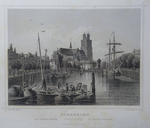 Dordrecht Gezicht vanaf het water op de Grote Kerk - JL Terwen / GB van Goor - 1858