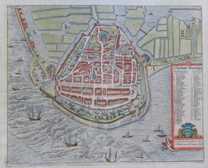 Enkhuizen Stadsplattegrond in vogelvluchtperspectief - G Braun & F Hogenberg - 1581