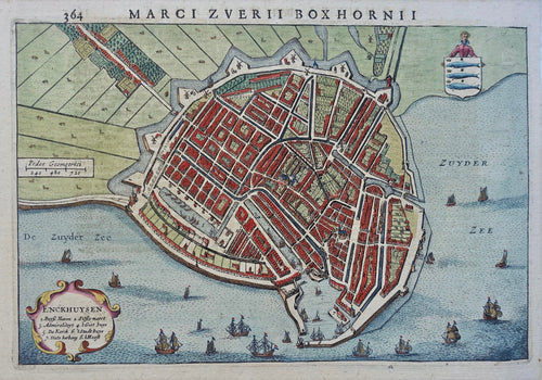 Enkhuizen Stadsplattegrond in vogelvluchtperpsectief - M Boxhorn - 1634